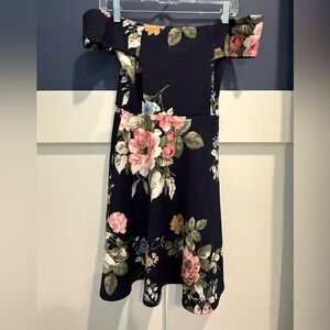 Aqua from Bloomingdale’s Navy Off-Shoulder Floral Mini Dress Size S EUC